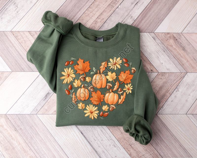 Fall Autumn Sweatshirt Autumn Leaves Hart Hoodie Fall Heart Thanksgiving Hoodie Thanksgiving Gift Fall Gift For Women