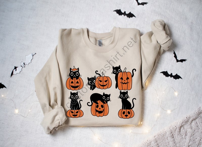 Halloween Sweatshirtcat Sweatshirtghost Shirthalloween Sweatercool Halloween Cat Shirtcat Lover Tshirtblack Cat Shirt2023 Spooky Seas