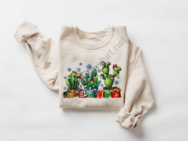 Christmas Cactus Sweater Festive Plant Mom Christmas Sweatshirt Christmas Plant Mom Gift Cactus With Lightschristmas Gift