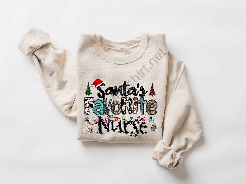 Santa's Favorite Nurse Sweatshirt Christmas Nurse Sweatshirt Er Nurse Crewneck Sweatshirt Nurse Christmas Tshirt For Nurses Tee