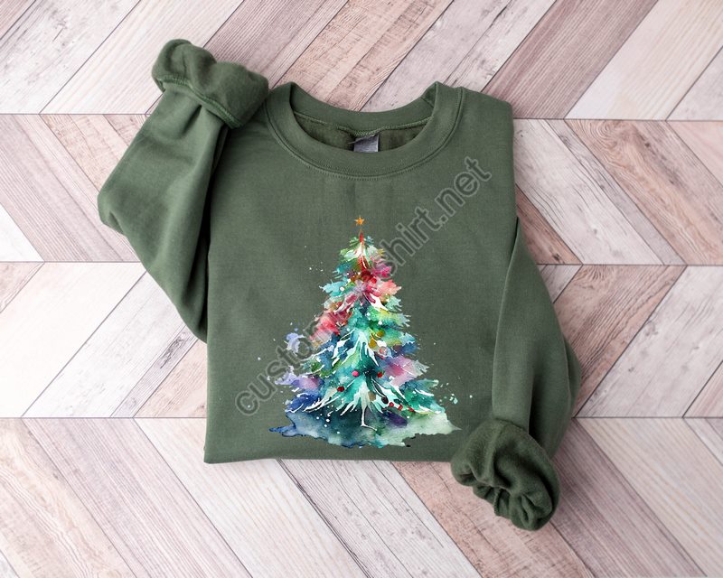 Christmas Watercolor Sweatshirt Christmas Sweater Christmas Crewneck Christmas Tree Sweatshirt Holiday Sweaters Winter Sweatshirt