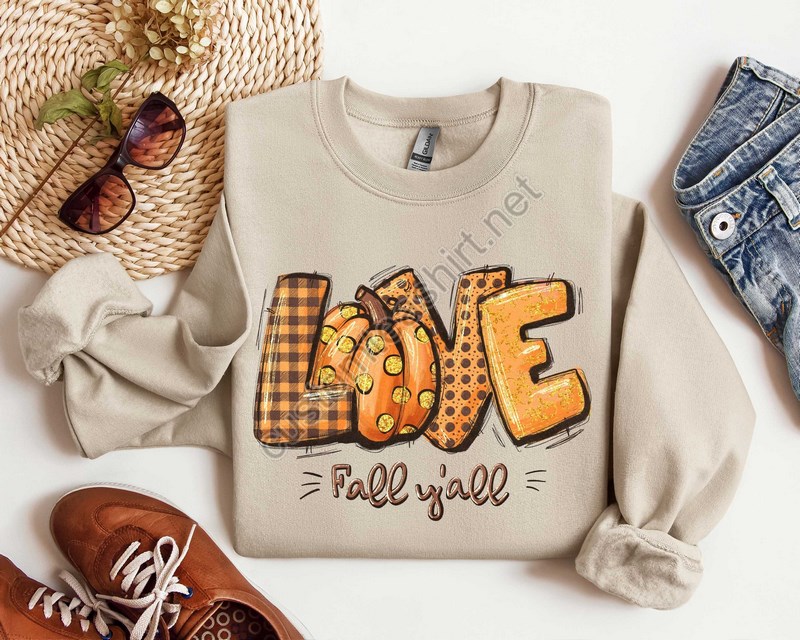 Love Fall Y'all Sweatshirt Halloween Sweatshirt Thanksgivinghello Pumpkin Fall Vibes Halloween Vibes Family Thanksgiving Sweatshir