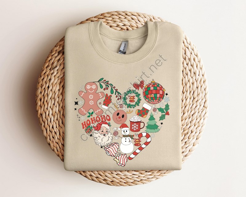 Christmas Heart Sweatshirt Christmas Love Shirt Christmas Icons Sweater Holiday Women Crewneck Xmas Heart T-shirt