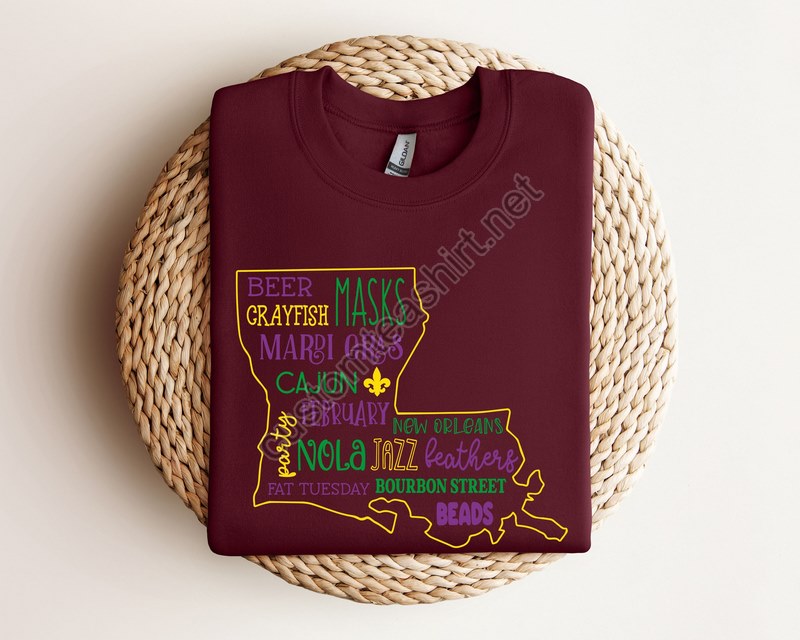 Louisiana Sweatshirt Mardi Gras Sweatshirt Louisiana Mardi Gras Hoodie Louisiana American Map Festival Sweatshirtmardi Gras Outfitgift