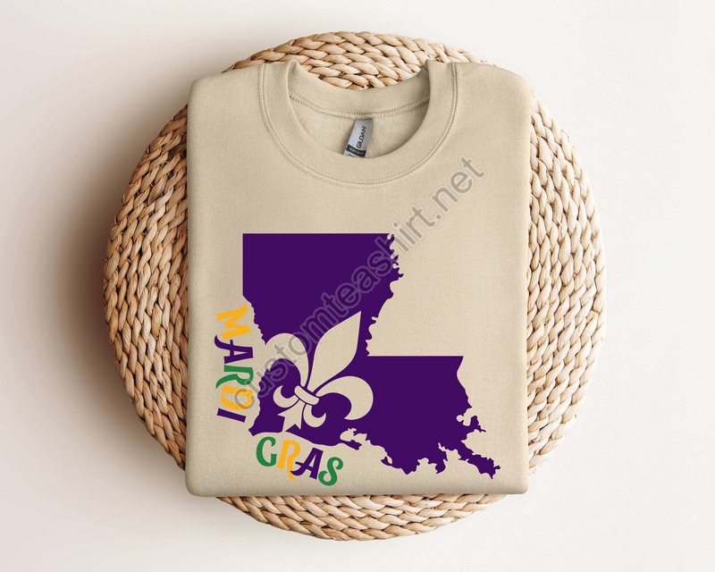 Louisiana Sweatshirt Mardi Gras Sweatshirt Louisiana Mardi Gras Hoodie Louisiana American Map Festival Sweatshirtmardi Gras Outfitgift