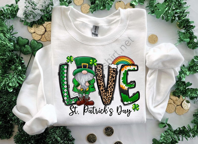 Love Gnome St Patrick's Day Sweatshirt Gnome Love Sweater St Patrick's Day Love Hoodie Lucky Day Sweatshirt Shamrock Love Sweater