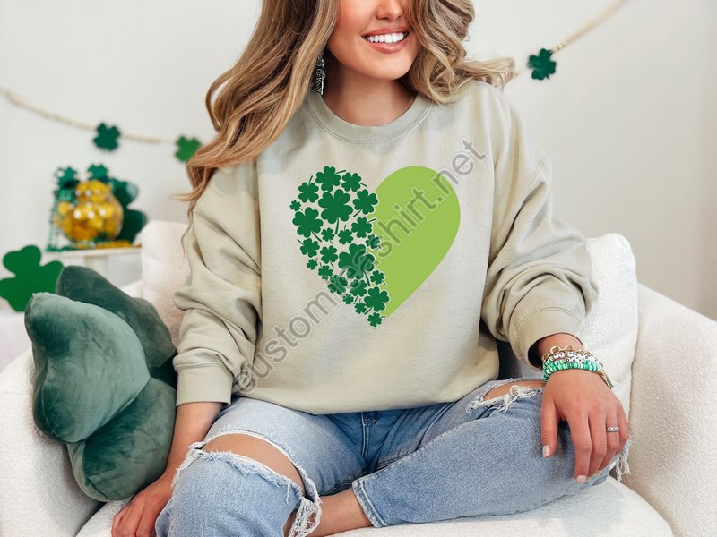 Women's St Patricks Day Sweatshirts Shamrock Heart Sweatshirt Green Heart Sweatshirt Lucky Sweatshirt Heart Sweatshirt Irish Sweatshirt