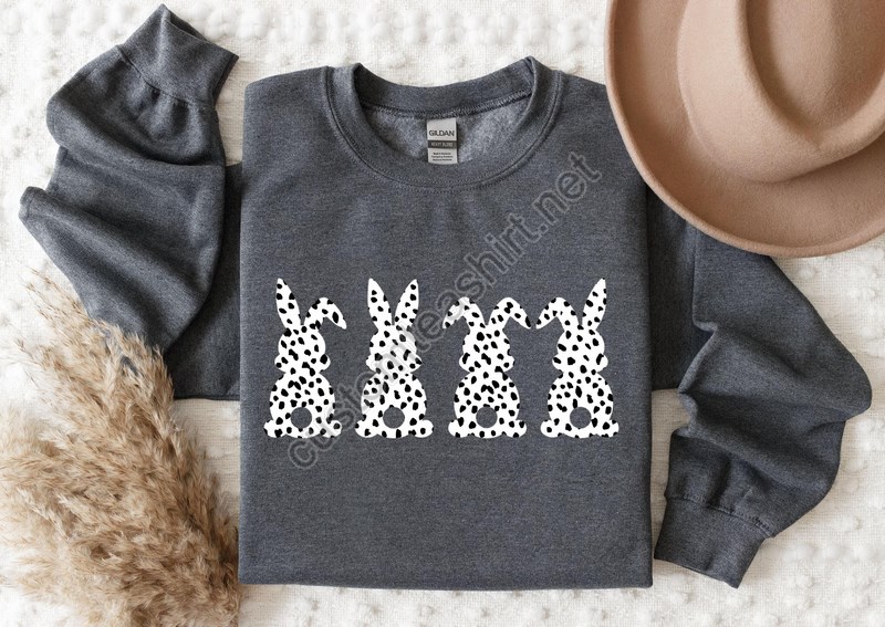 Easter Bunny Shirt Easter Dalmatian Bunny Shirt Easter Leopard Printed Bunny Shirt Easter Bunny Sweatshirt Easter Sweatshirteaster Gift