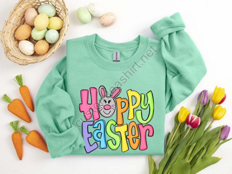 Hoppy Easter Sweatshirt Cute Hoppy Bunny Ear Easter Sweatshirt Easter Gift Happy Easter Hoodie Cute Bunny Sweater Hoppy Easter Hoodie