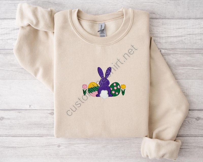 Bunny Egg Embroidered Sweatshirtbunny Sweatembroidery Sweatshirteaster Sweateaster Gifthappy Easter Embroidery Sweatshirt