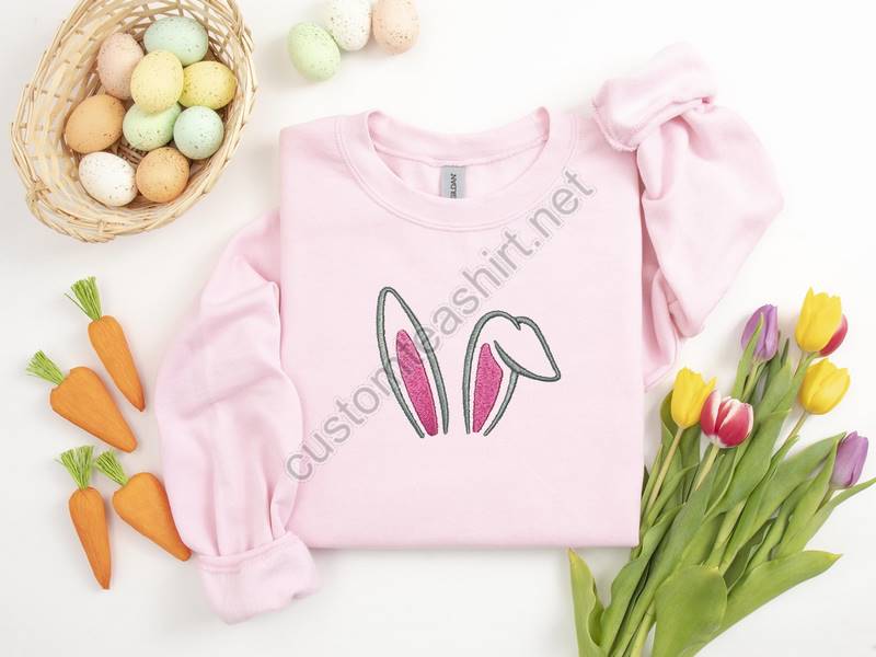 Bunny Girl Embroidered Sweatshirtbunny Sweatembroidery Sweatshirteaster Sweateaster Gifthappy Easter Embroidery Sweatshirt