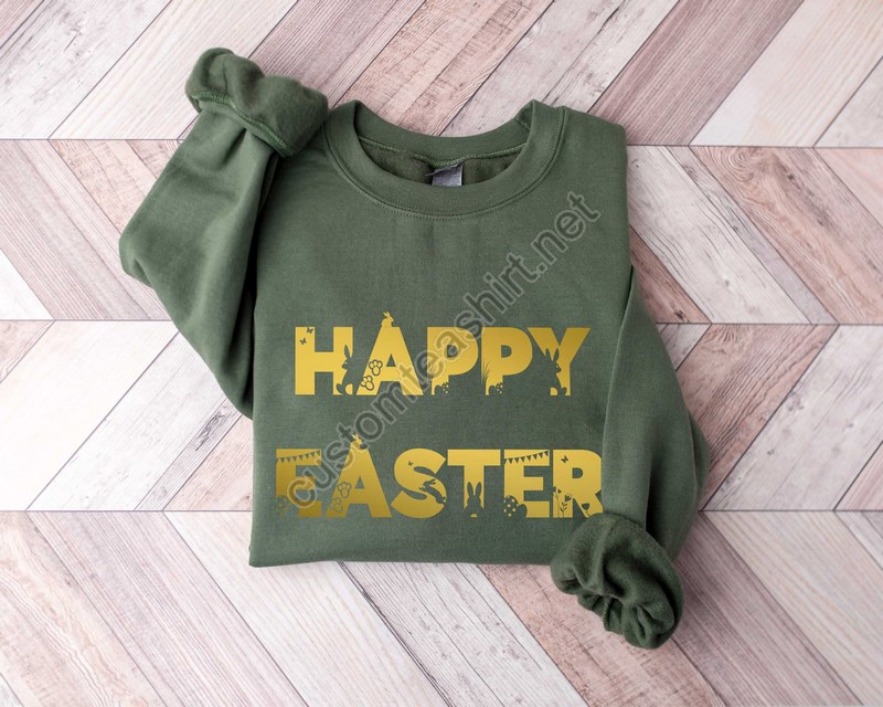 Happy Easter Bunny Sweatshirt Bunnies Sweatshirt Flowers Print Bunnies Bunny Sweatshirt Happy Easter Sweater Easter Gift