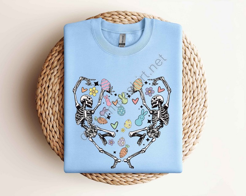 Easter Skellies Shirt Easter Skeletons Dancing Gifts Easter Skeletons Heart Tee Family Easter Sweatshirt Matching Easter Skull Outfits