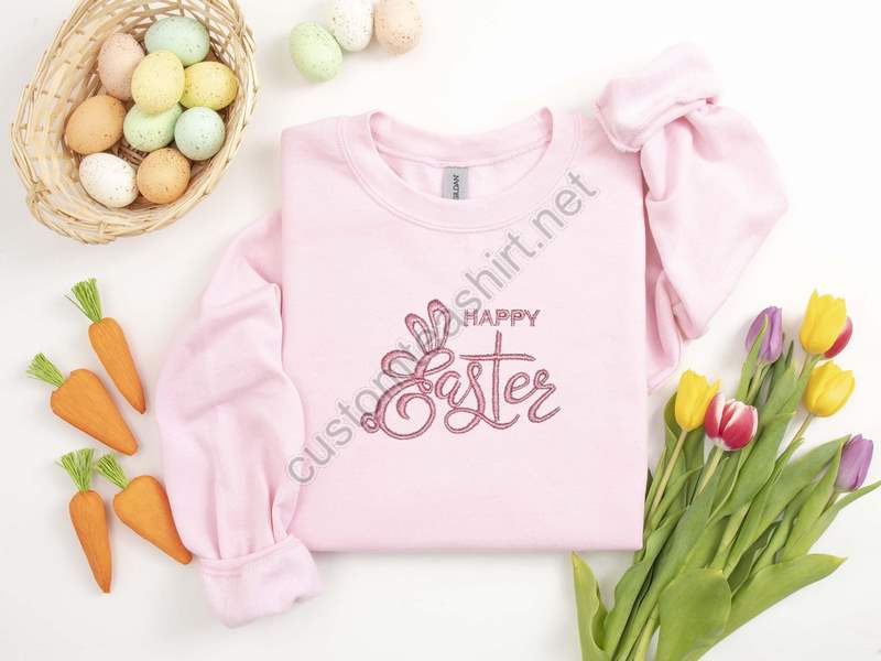 Happy Easter Embroidered Sweatshirtbunny Sweatembroidery Sweatshirteaster Sweateaster Gifthappy Easter Embroidery Sweatshirt