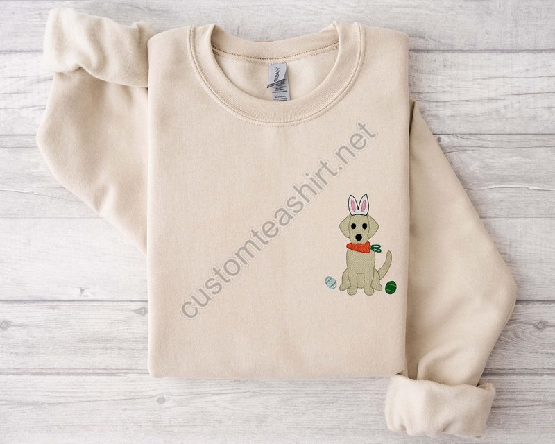 Bunny Dog Embroidered Shirtbunny Sweatembroidery Sweatshirteaster Sweateaster Gifthappy Easter Embroidery Sweatshirt