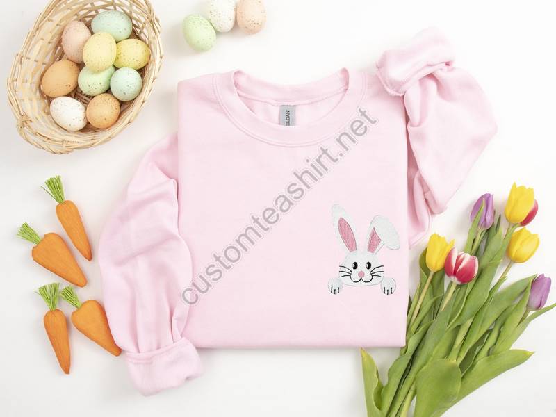 Easter Bunny Face Embroidered Shirtbunny Sweatembroidery Sweatshirteaster Sweateaster Gifthappy Easter Embroidery Sweatshirt