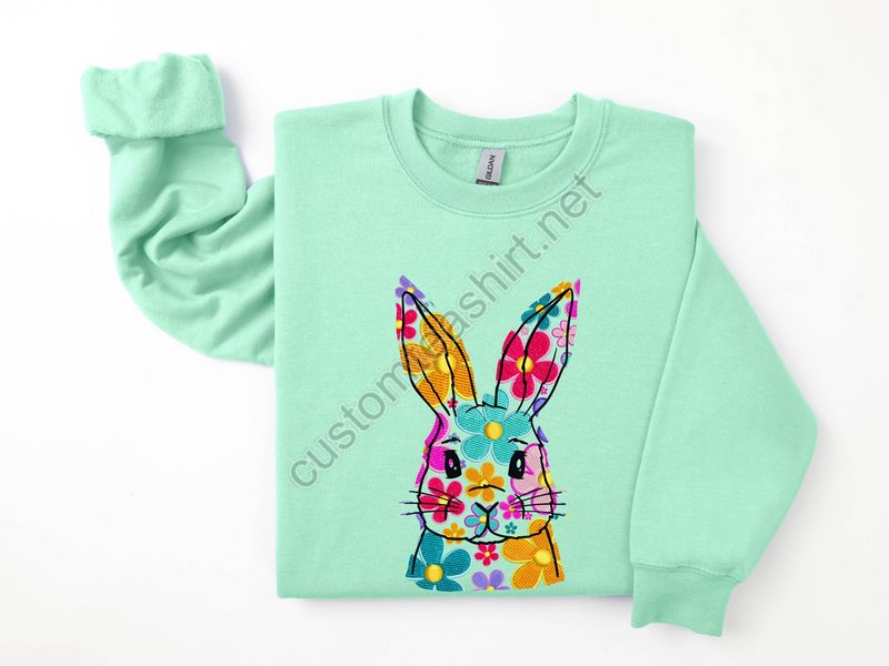 Happy Easter Bunny Sweatshirt Bunnies Sweatshirt Flowers Print Bunnies Bunny Sweatshirt Happy Easter Sweater Easter Gift