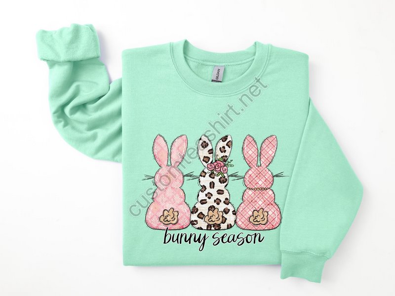 Happy Easter Bunny Sweatshirt Bunnies Sweatshirt Flowers Print Bunnies Woman Bunny Sweatshirt Happy Easter Sweater Easter Gift