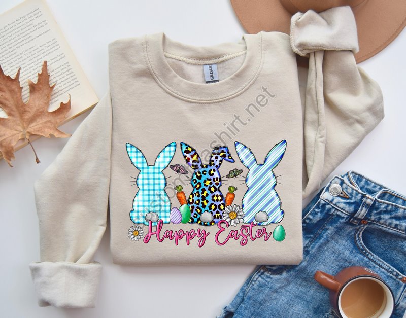 Happy Easter Bunny Sweatshirt Bunnies Sweatshirt Flowers Print Bunnies Woman Bunny Sweatshirt Happy Easter Sweater Easter Gift