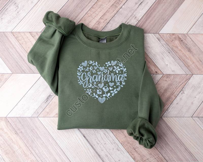 Embroidery Wildflower Grandma Shirtheart Grandma Embroidery Sweatshirtmother's Day Embroidery Shirtembroidery Mother Gift