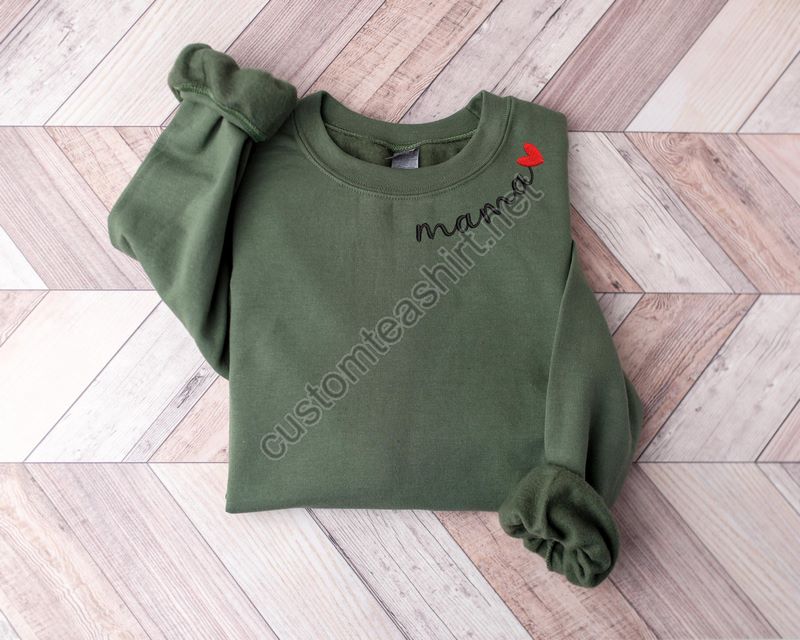 Embroidery Heart Mama Shirtlove Mama Embroidery Sweatshirtmother's Day Embroidery Shirtembroidery Mother Giftmama Birthday Gift