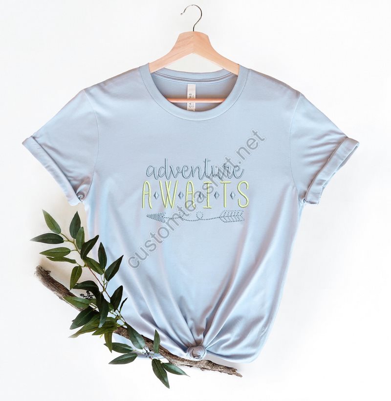 Adventure Awaits Embroidery Shirtgift For Travel Lovercamping Embroidery Vacation Shirtfamily Travel Embroidery Teecamping Shirt