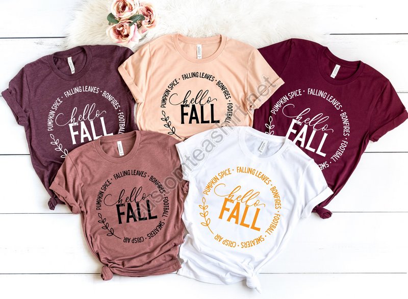 Hello Fall Tshirt Thankful Fall Pumpkin Day Thankful Family Shirts Thanksgiving Shirtsfamily Matching Shirts Cute Tshirtfamily Dinner