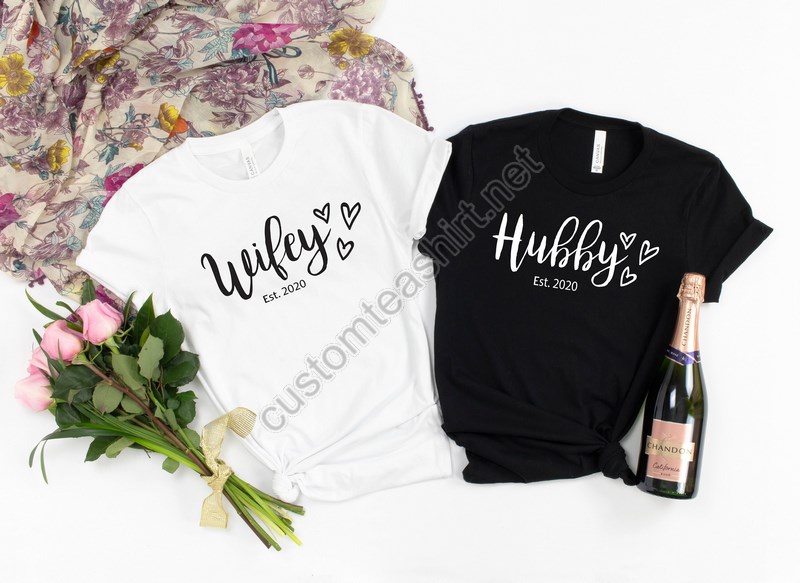 Hubby Wifey Shirts Honeymoon Shirt Just Married Shirt Engagement Shirt Wedding Shirts Bridal Gift Engagement Husband And Wife Shirts