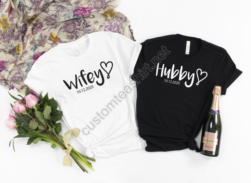 Hubby Wifey Shirts Honeymoon Shirt Just Married Shirt Engagement Shirt Wedding Shirts Bridal Gift Engagement Husband And Wife Shirts