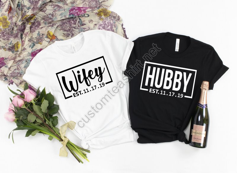 Wifey And Hubby Shirt Wedding Party Shirt Honeymoon Shirtwedding Shirtwife And Hubs Shirts Just Married Shirts Matching Couple Shirt