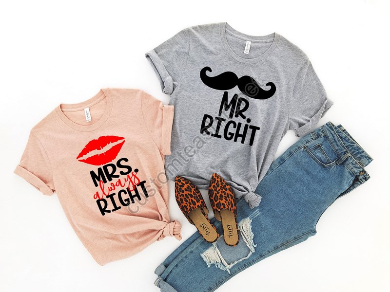 Mrs Always Right And Mr Right Wedding Party Honeymoon Shirtwedding Shirtwife And Hubs Shirts Just Married Shirts Matching Couple Shirt