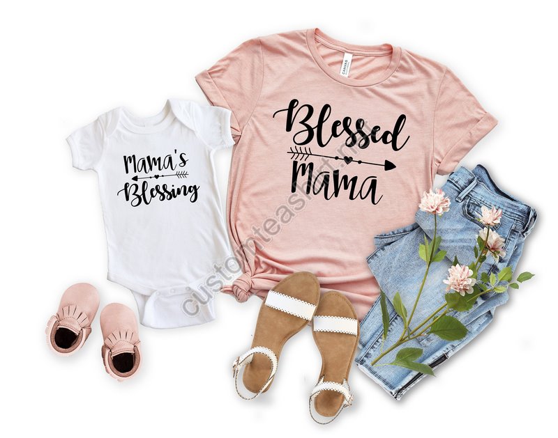 Mommy And Me Shirts Mama's Blessing Blessed Mama Shirt Baby Shower Gift Mommy And Me Matching Shirts Mother Son Shirts Mother Daughter