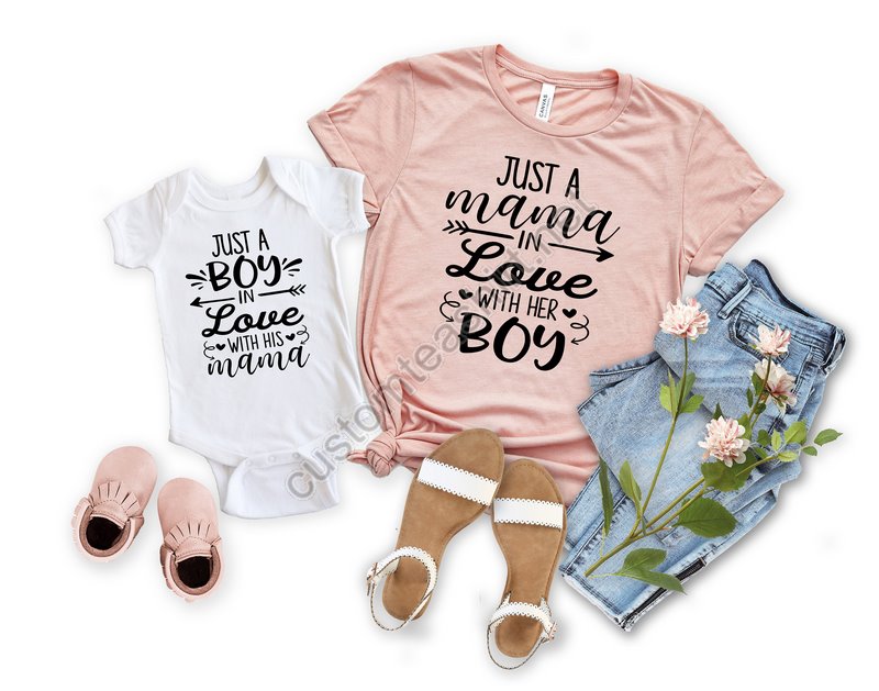 Mommy And Me Shirt Just A Mama In Love With Her Boy Just A Boy In Love With His Mama Mom And Me Mother And Son Matching Shirt