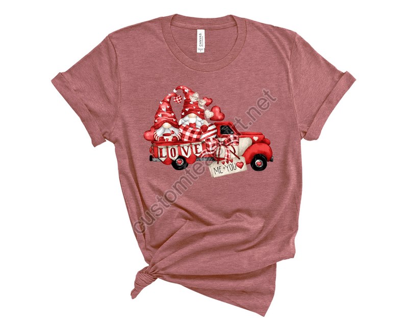 Watercolor Valentine's Day Shirtvalentines Day Shirts Red Truck Gnomes Valentine Love Valentine Retro Trucksvalentines Day Gift