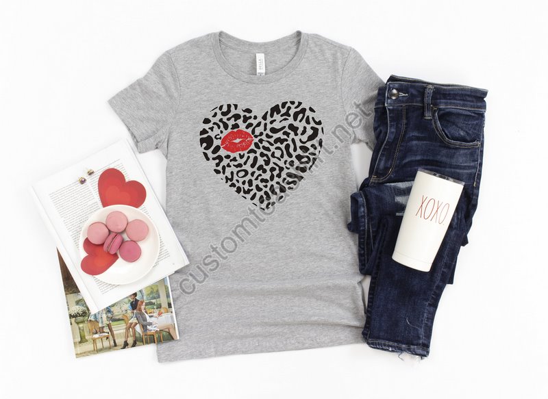 Leopard Heart Shirtvalentine's Day Shirtvalentines Day Shirts For Womanheart Shirtcute Valentine Shirtvalentines Day Giftkiss Shirt