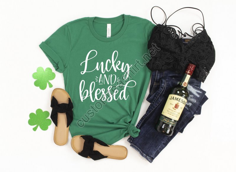 Lucky And Blessed Shirtlucky Shamrock Shirtshamrock Tee Patrick's Day Giftpatrick's Day Family Matching Shirtdrinking Shirt