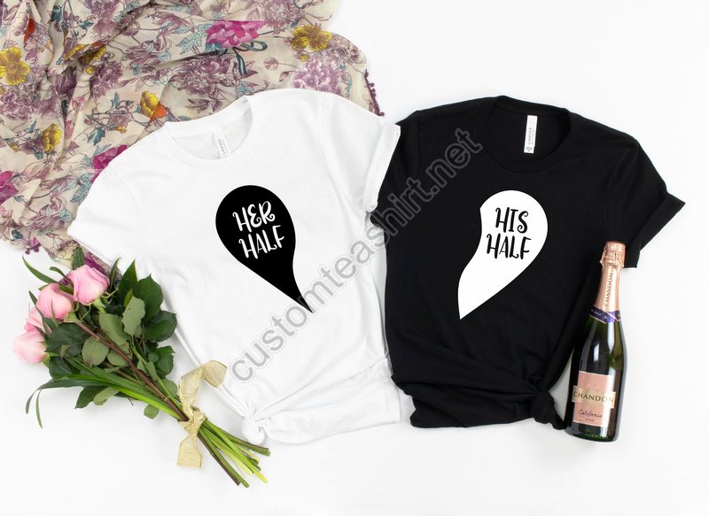 Her Half Shirthis Half Shirtcouple Valentines Shirtheart Shirthis Hersmatching Teewedding Giftanniversary Giftvalentines Gift