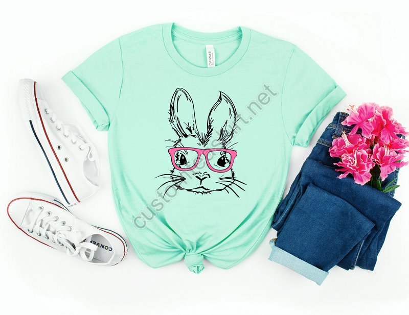 Easter Bunny With Glasses Shirtbunny With Glasses Shirtkids Easter Shirtcute Easter Shirteaster Day Shirt For Woman Easter Bunny Shirt