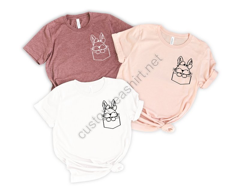 Pocket Easter Bunny Shirtbunny With Glasses Shirtkids Easter Shirtcute Easter Shirteaster Day Shirt For Woman Easter Bunny Shirt