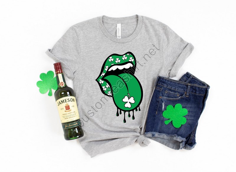 St Patricks Day Shirt Lucky Shirt Shamrock Lucky Lips Four Leaf Clover Shamrock Shirts Saint Patrick's Day Irish Tshirt