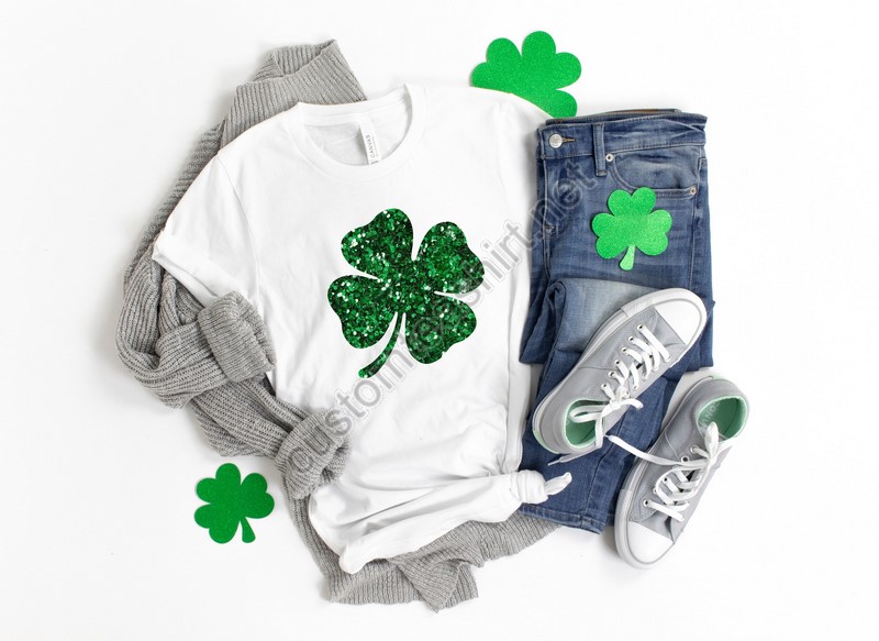 Womens St Pattys Shirt Glitter Shamrock Tee St Patricks Day Shirt Womens St Paddys Cute St Pattys Shirt St Pattys Women