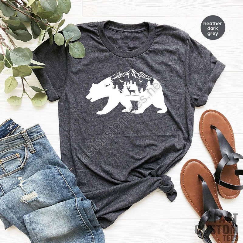 Mountain Tshirt Camping Shirt Nature Lover Shirt Gift For Camper Hiking T Shirt Bear Deer Shirt Outdoor Shirts Vacation T Shirt