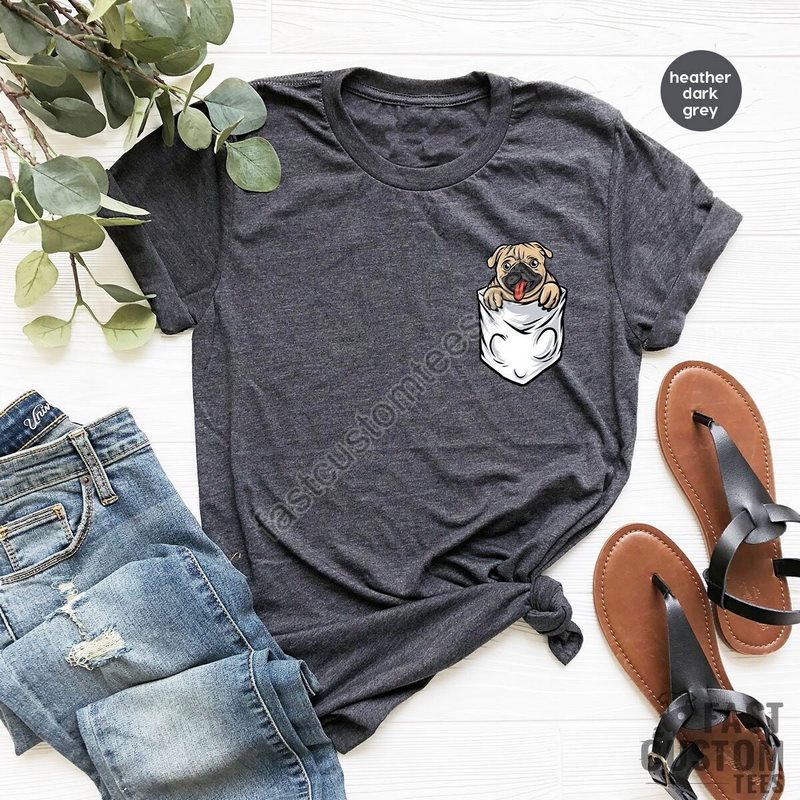 Dog Pocket Shirt Funny Dog Mom Tshirt Pet Owner T Shirt Cute Pug T-shirt Dog Mama Shirts Gift For Dog Lover