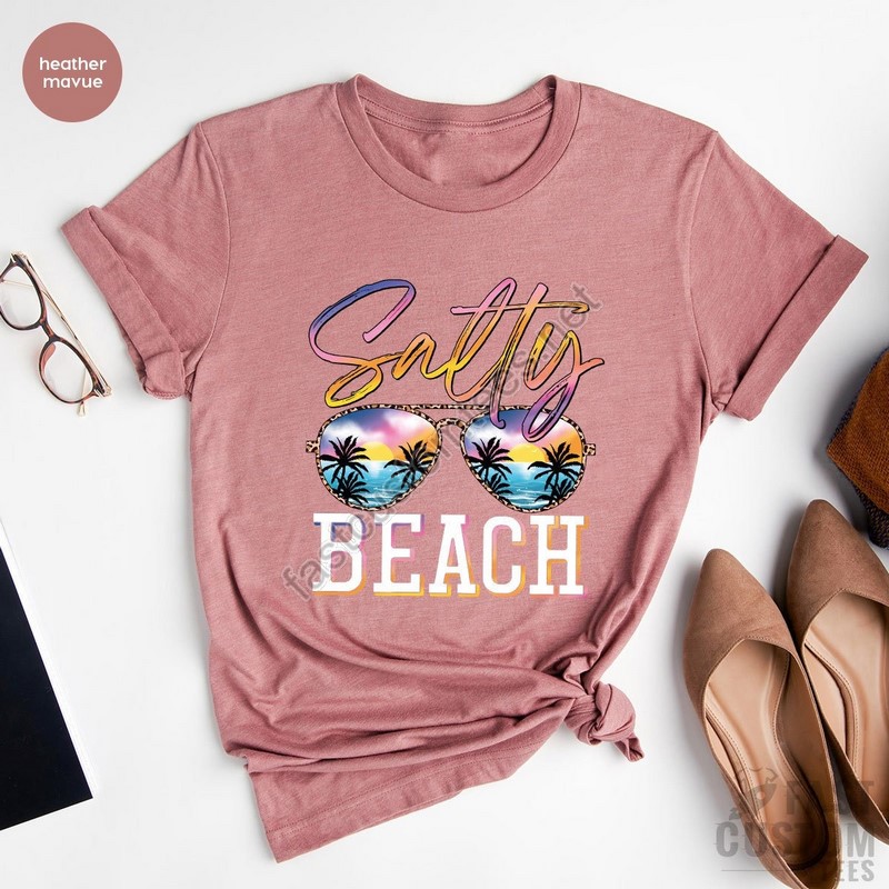 Salty Beach Shirt Summer Shirt Beach Party T-shirt Summer Vibes Shirt For Women Palm Tshirt Beach T Shirt