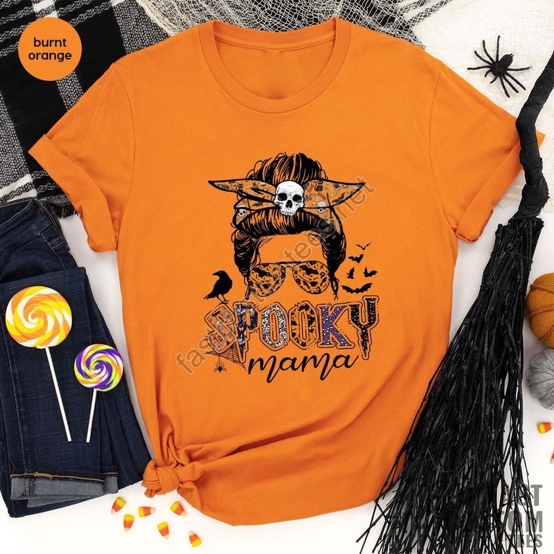 Spooky Mama Shirt Halloween Mom Tshirt Spooky Vibes Shirt Funny Halloween Gifts Cute Halloween T Shirt Pumpkin T-shirt