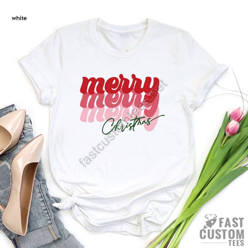 Christmas T-shirt Christmas Women T-shirt Women Christmas Gift Merry Shirt Cute Christmas Tee Family Christmas Shirt Merry Merry Tee