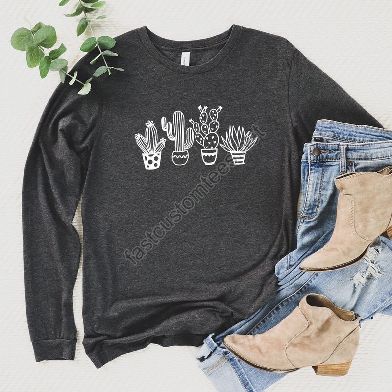 Cactus Plants Long Sleeve Shirt Botanical Long Sleeve Shirt Cactus Long Sleeve Shirt Cute Cactus Long Sleeve T-shirt Plant Lover Shirt