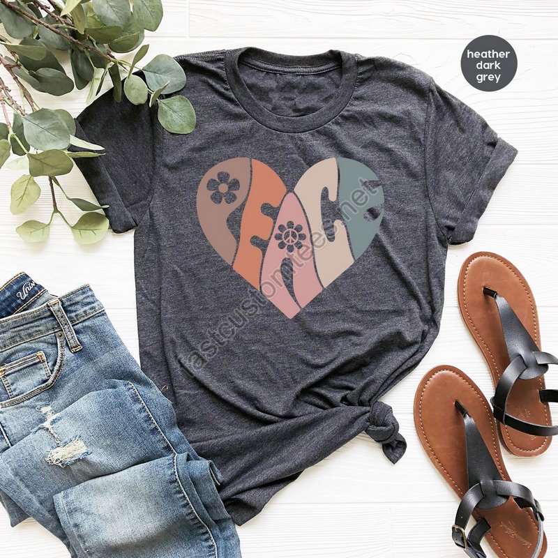 Vintage T Shirt Peace Shirt Graphic Tees Vintage Peace Heart Shirt Groovy Shirt Groovy Peace Shirt Boho Shirt Shirts For Women