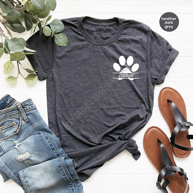 Custom Pocket Shirt For Veterinarian Paw Print Pocket Tee For Cat Mom Custom Pet Shirt Gifts For Dog Dad Custom Dog Shirt For Dog Mom