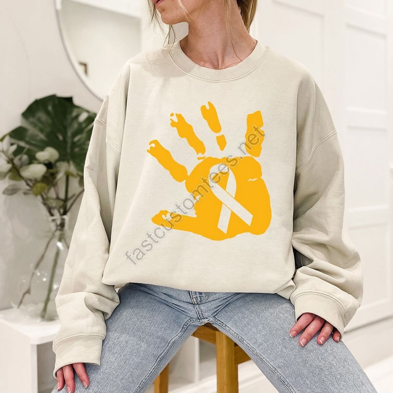 Childhood Cancer Sweatshirt Pediatric Cancer Nurse Hoodie Gold Cancer Ribbon Long Sleeve Shirt Child Cancer Sweater Mom Of A Warrior